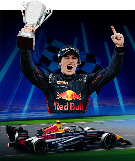 Racing champion celebrating